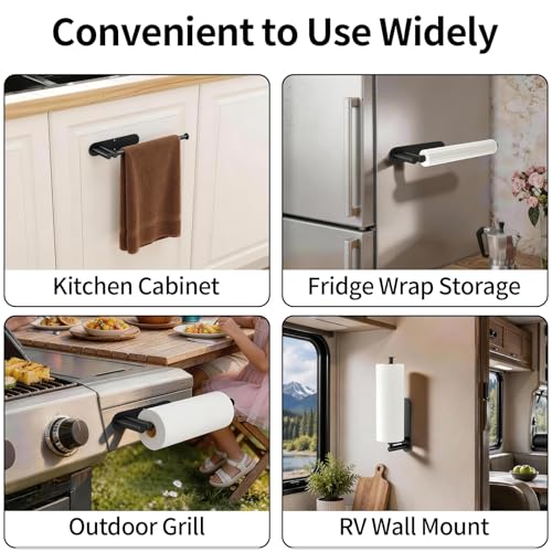 Image of Paper Towel Holder Under Cabinet, Upgraded Dual-Rod Adhesive Paper Towel Holder with Longer Base, Stainless Steel Wall Mounted Holder for Kitchen Towels, No Drill, Black