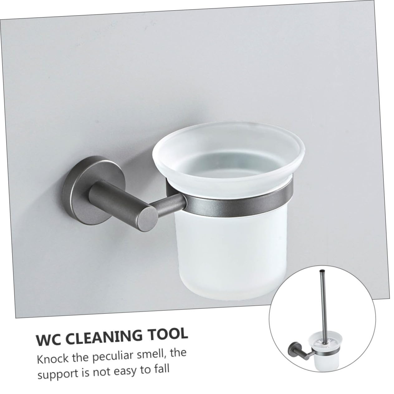 Cepillo de Limpieza para Inodoro Diseño Simple con Base de Vidrio y Mango de Cobre y Montado en Pared para Limpieza Baño