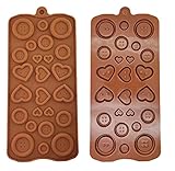PopBlossom Brown 2 x Silicone Button Round and Heart Chocolate DIY Mold Baby Shower Fondant Cute Sugar Craft Chocolate Chip