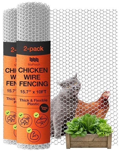 Image of Maporch Plastic Chicken Wire Fencing for Pet Protection - 15.7 inch x 10ft, HDPE White Chicken Wire - Garden Fence Animal Barrier for Dogs, Cats and Rabbits (2-Pack) | 15.7 inch x 10ft - HDPE Home and Garden Netting - UV Resistant - Customizable Balcony Barrier for Animals, Dogs, Cats & Rabbits