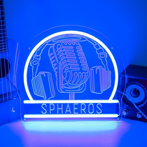 Image of Custom Recording Neon Sign, Personalized Microphone Headphones Name LED Sign, Customized Gifts for Musicians Audiophiles Enthusiasts , Dimmable Large Neon Light Up Music Signs, Music Studio Room Decorations