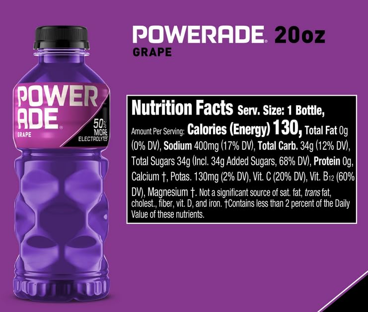 POWERADE Grape Bottles, 20 FL OZ, Bottles (12)