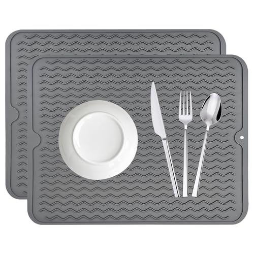 2 Piezas Alfombrilla Escurreplatos 40x30 cm, Alfombrilla Escurreplatos de Silicona, Alfombrilla Cafetera Absorbente, Alfombrilla Escurreplatos para Fregadero, para Guardar Cubiertos