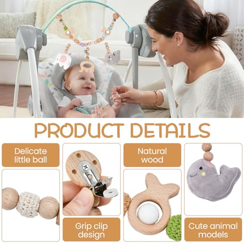 Wooden trolley toy set - 40 cm wooden trolley with chain, 3 hanging toy bows - suitable for toddlers, boys and girls - Image 2