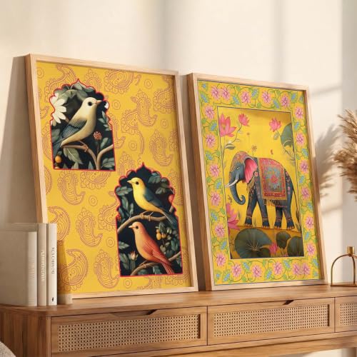 Image of kotart - Indian Wall Art Home Decor Frames Framed Wall Painting for Home Room Bedroom Office Wall Decor Wall Paintings For Home Decoration Pichwai Art Painting for Wall Decoration Wall Poster With frames Traditional Indian Wall Art Madhubani Paintings for Living Room set of 2 (Art 7, (10x13 inch), Framed)