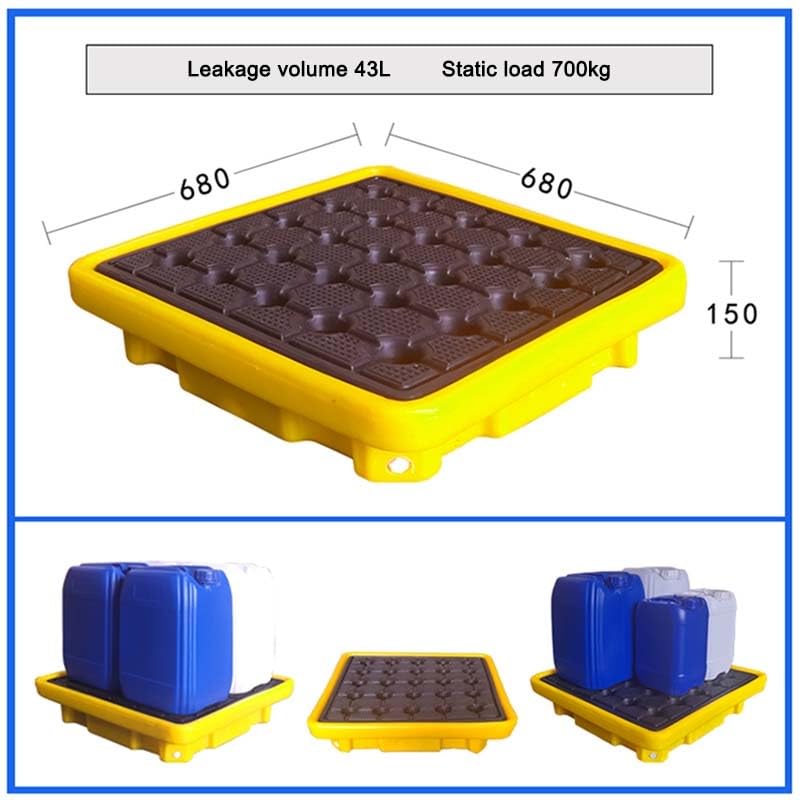 Bac de rétention Jaune, Plateau verrouillable pour fût d'huile avec Orifice de vidange, Plateforme de Stockage Industrielle modulaire détachable pour entrepôt (68 x 68 x 15 cm).