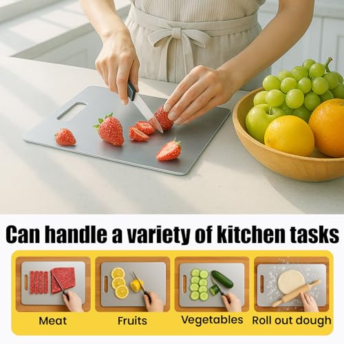 Image of Titanium Cutting Board, 100% Pure Titanium Chopping Board for Kitchen, Hygiene & Durability Double Sided Cutting Board, Non toxic Chopping Board, Dishwasher Safe (13.2 inch x 9.4 inch)