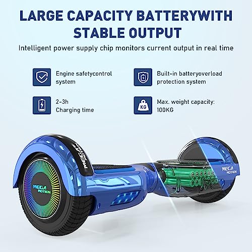 MEGA MOTION Selbstbalancierendes Hoverboard für Kinder mit Bluetooth Lautsprecher und LED-Leuchten