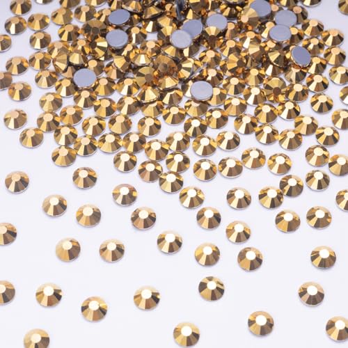 Image of Hotfix Rhinestones Bulk 300PCS SS30 (6.3-6.5mm), Gold Glass Rhinestones for Clothes, Tumblers, Shoes DIY, Heat Transfer Flatback Gems for Crafts & Decoration