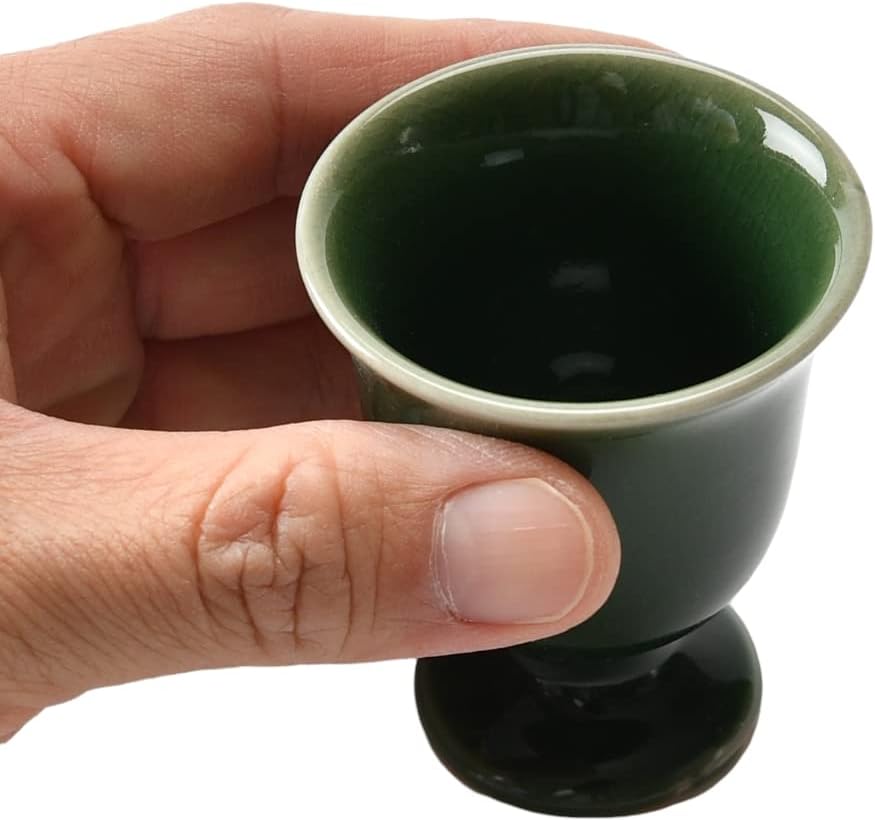 セトモノホンポ(Setomonohonpo) Kneaded Matcha Ceramic Cup (Suzuran Shape) 2.1 x 2.5 inches (53 x 64 mm) | Glass