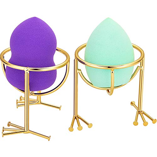 Hestya Makeup Sponge Holder Egg Sponge Stand Puff Display Stand Dryer Rack Makeup Sponge Support (Sponge is not included), 2 Pieces (Gold)