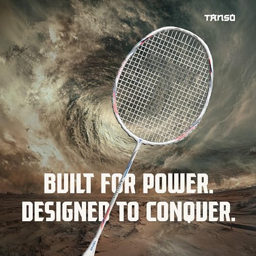 Image of TANSO Windbender Full Graphite Ultra Light Weight Badminton Racquet with T-Blast Badminton Kit Bag (32 Lbs Tension, 680 mm Long, 77 Grams, Strung with Premium Strings)