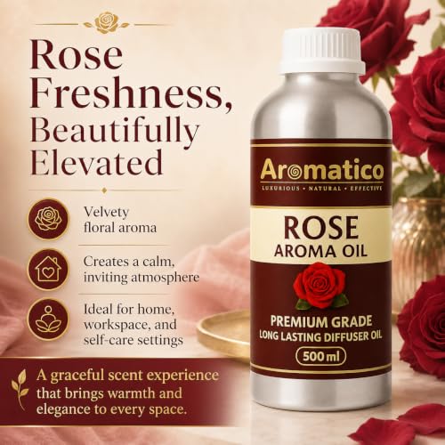 Image of AROMATICO Rose Diffuser Oil with Strong, Long-Lasting Aroma | Refresh Homes, Offices & Showrooms | Aromatherapy, Diffusers, Air Purifiers, Vaporizers - 500ML