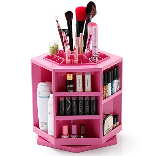 Soporte para Maquillaje y cosméticos 360 grados giratorio | Organizador para Almacenamiento de cosméticos | Soporte Make-Up en el color rosa de la marca MyBeautyworld24