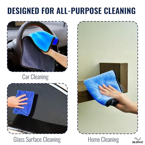 Image of SLOVIC Microfiber Cleaning Cloth [30 x 60 CM] | Multipurpose 500 GSM Micro Fiber Cloth for Car Cleaning Both for Interior & Exterior