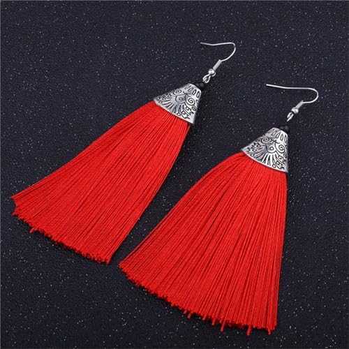 Coadipress 9 Pairs Colorful Long Thread Tassel Earrings Set for Women - Statement Handmade Boho Ethnic Silk Fabric Earrings Fashion Jewelry2