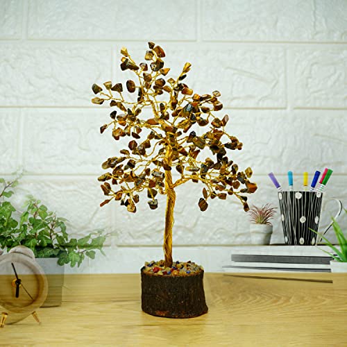 Image of REMEDYWALA Charged Energized Tiger Eye Crystal Tree for Reiki Healing, Tiger Eye Stones Tree Showpiece for Good Luck Home Decor, Beautiful Crystal Tree, Tiger Eye Tree 200 Beads