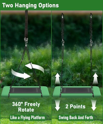 Image of 40 inch Retangular Tree Swing for Kids & Adults, Adjustable Platform Swing with Hanging Straps, 700lbs Capacity, Waterproof Giant Swings for Backyard Outdoor & Indoor Use, Green & Black