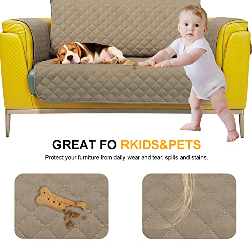 Joyelf Loveseat Sofa Slipcover Reversible Sofa Cover, Water Resistant Couch Cover For Dogs Furniture Protector With Elastic Straps For Pets Kids - Brown&Beige #TOP5