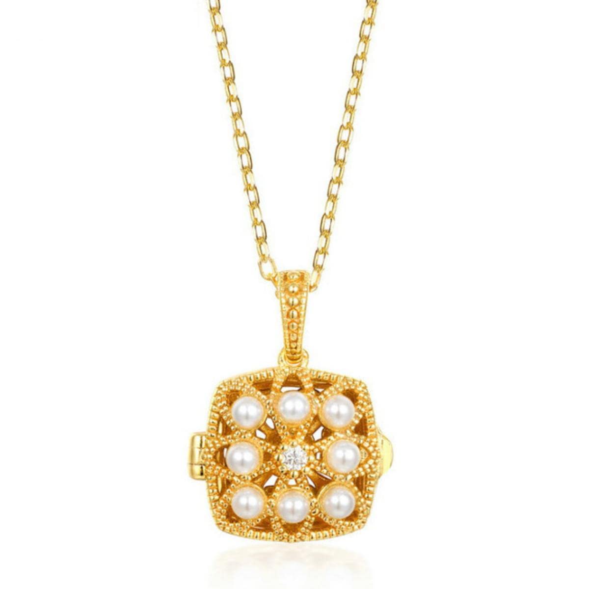 Luxury Pearl Pendant Necklacce Box Hollow S925 Sterling Silver Pendant 9K Gold Women's Accessories Necklace Fine Jewelri