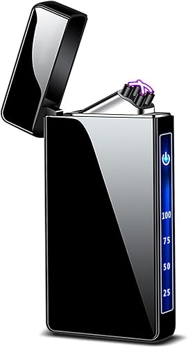 Encendedor de plasma de doble arco, encendedor recargable por USB con indicador de batería LED e interruptor de sensor táctil (negro hielo)