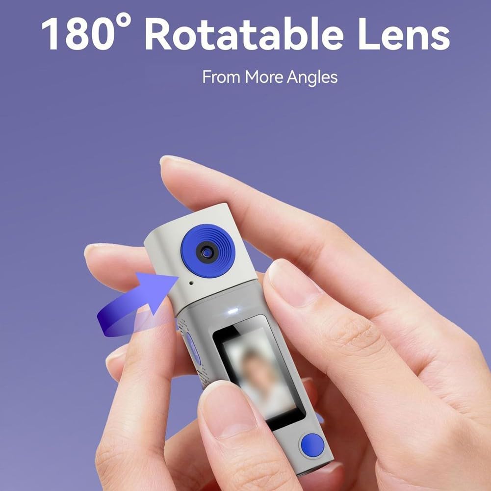 2K 1080HD per mini fotocamera portachiavi, action camera portatile con obiettivo rotante a 270°, regalo premuroso per ragazzi, ragazze, adulti, principianti (grigio)