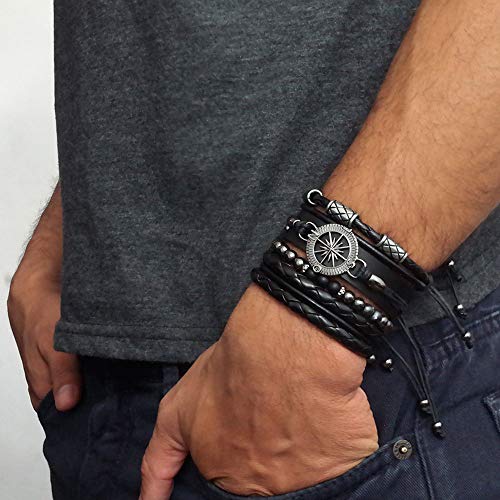 Pulseiras Masculinas Couro Bússola Kit C/04