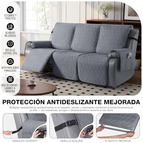 Funda sillon relax reclinable de 3 plazas impermeable con bolsillo lateral 4