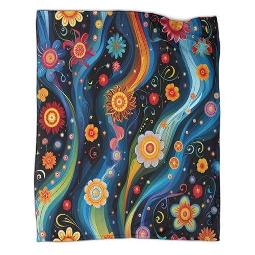 kaiyun Colorato Fiori Plaid Morbidi E Caldi Modello di fantasia Plaid in Flanella Stampata Per Letti E Divani 70x80inch(180x200cm)