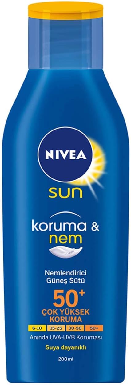 NIVEA SUN SPF50 Güneş Koruyucu Losyon 200ml, 48 Saat Nemlendirici, Suya Dayanıklı, Anında Koruma