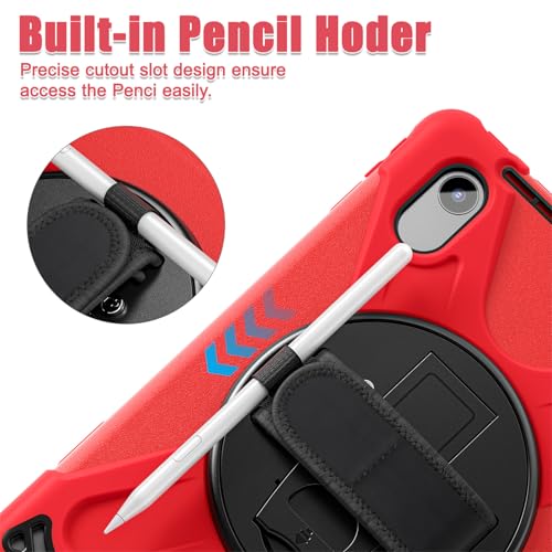 Image of ProElite Cover for Motorola Pad 60 Neo 11 inch 2025 Cover Case, Rugged 3 Layer Armor case Cover for Motorola Pad 60 Neo 11 inch with Hand Grip & Rotating Kickstand with Shoulder Strap, Red
