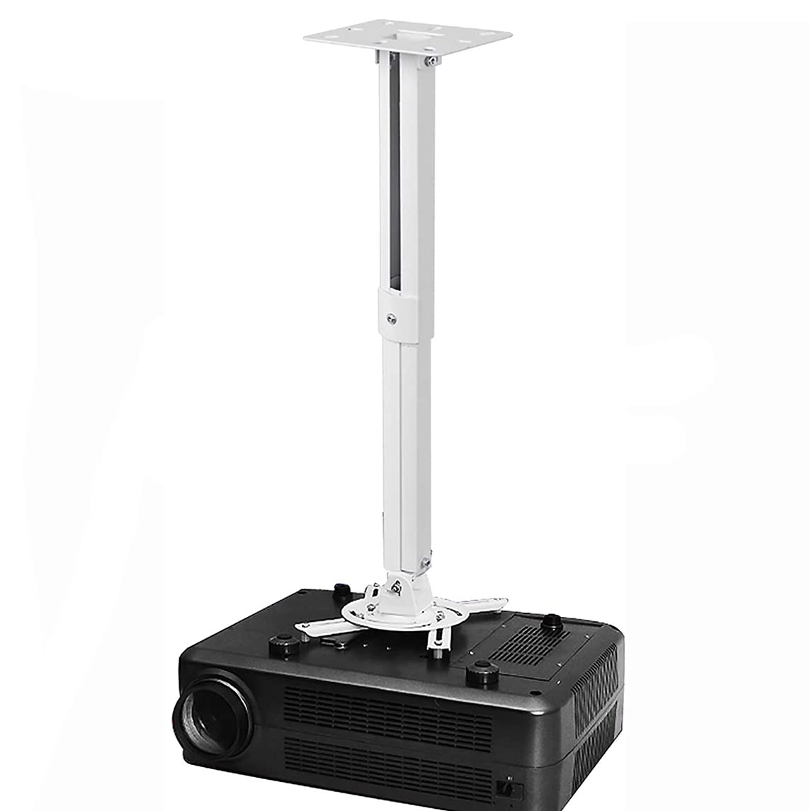 White Projector Ceiling Mount Bracket Fits Flat or Sloped Ceiling Height Adjustable with Extendable Length for LCD/DLP Projectors