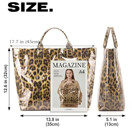 Image of PVC Tote Bag Gifts for Women Large Tote Purse Kraft Paper Letter Print Hobo Handbags for Work Beach Shopping Travel