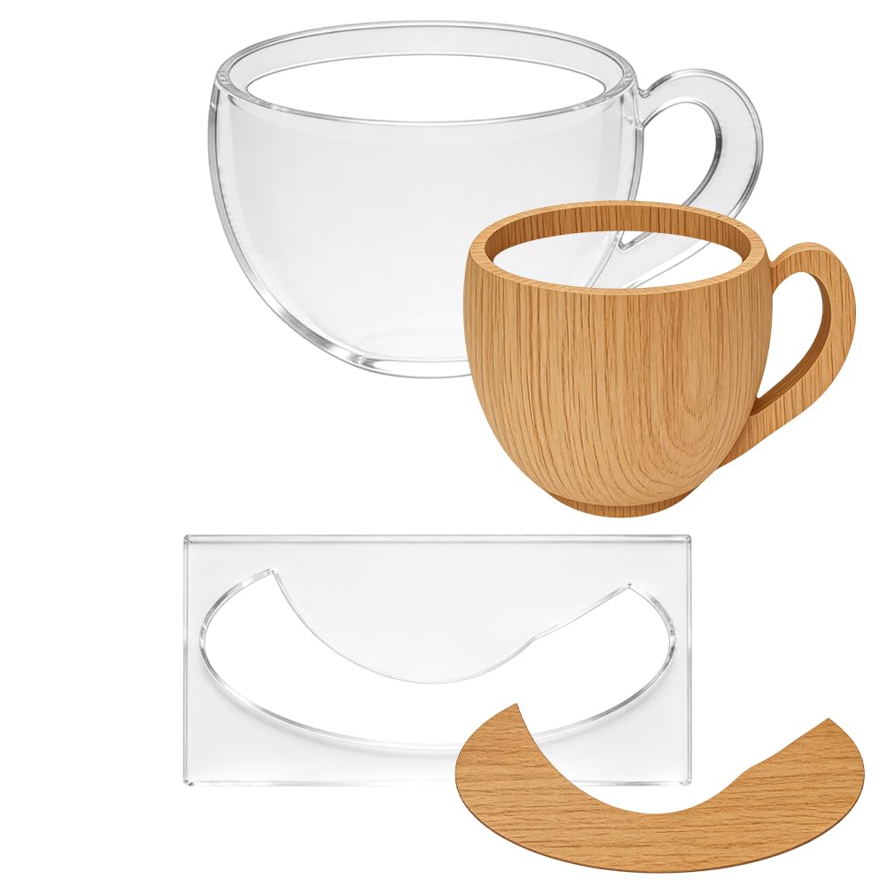 beinkmake 2Pcs Coffee Cup Acrylic Router Template for Woodworking, 5mm Thick Inlay Template Jig Kit Tracing Stencil Guide Tool for Woodworking Project DIY Wood Craft