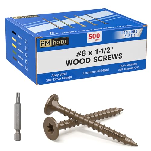 Image of #8 x 1-1 /2 inch Deck Screws, 500Pcs Star Drive Wood Screws, Rust Resistant Timber Screws for Timber /Log /Landscaping Wood, T20 Star Bit Included, Brown