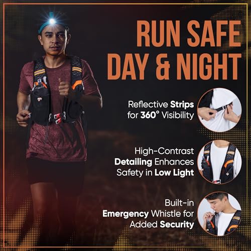 STRONGERGY Chaleco Running Hombre y Mujer, Chaleco Hidratación Trail Running 40x22cm, Dos Bolsillos Exteriores, Dos Compartimentos, Botella de 0.5L y Silbato Incluido, Mochila Correr Hombre y Mujer - imagen 6
