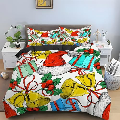 Housse de couette 90x190 Cloches de Noël fermeture éclair facile