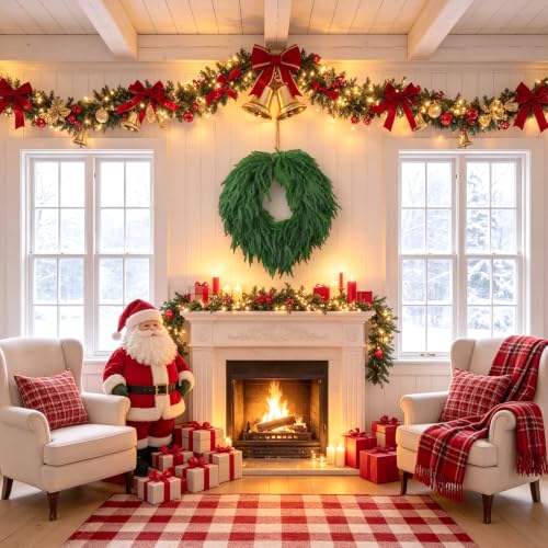Image of 28 inch Norfolk Pine Christmas Wreath for Front Door - Large Artificial Greenery Wreath for Wall, Porch, or Indoor Outdoor Holiday Decor - Real Touch Pine Foliage (1, 28 inch)