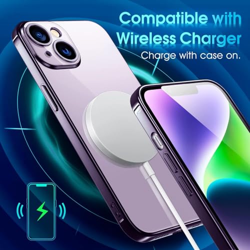 Image of VONZEE TPU Compatible With iPhone 14 Case 6.1 Inch,Luxury Electroplated Soft Edge Bumper Case,Full Camera Protection & Reinforced Corners Shockproof Case Cover|Transparent|Deep Purple