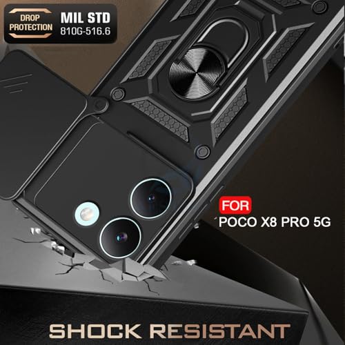 Image of AESTMO Tough Armor Mi Redmi Turbo 5 5G / Poco X8 Pro 5G Bumper Back Case Cover | Ring Holder & Sliding Camera Shield Cover | 360 Degree Protection Back Case Cover (Black)