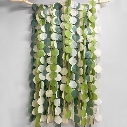Image of 205 Ft Sage Green Party Decorations Oilve Green and Beige Circle Dot Backdrop Garland Tissue Paper Polka Dots Hanging Streamer for Birthday Wedding Engagement Bachelorette Neutral Party Supplies