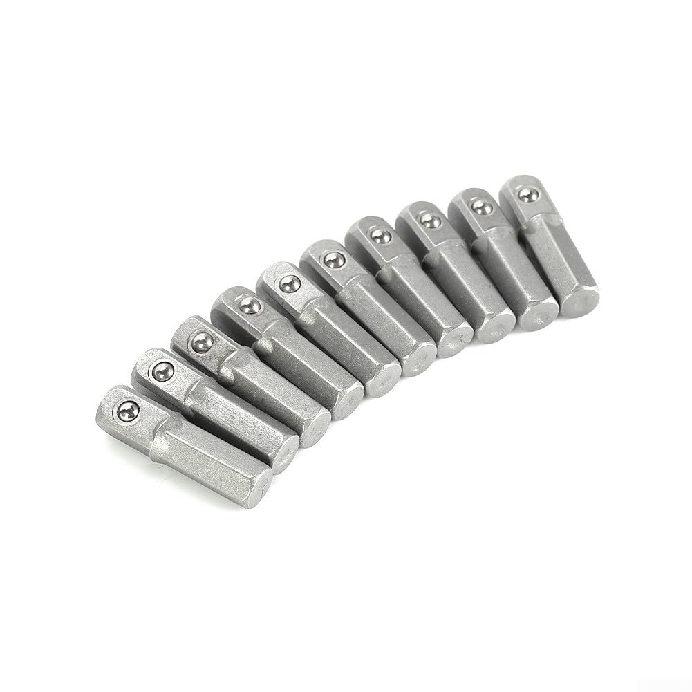 Set di adattatori per bussola, 10 pezzi, con codolo esagonale da 6,35 mm a 1/4", convertitori per utensili elettrici e trapani, 25 mm