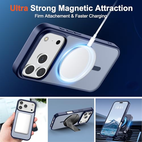 Image of SUPFINE Magnetic for iPhone 17 Pro Case (Compatible with MagSafe)(Military Grade Drop Protection) Translucent Matte Shockproof with Anti-Fingerprint Phone Cover 2025,Navy Blue
