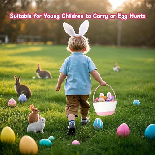 Image of Allaugh Personalized Easter Basket for Toddler: Pink Cotton Woven Baby Easter Gift Basket - Empty Bunny Egg Baskets Large with Double Rope Handle For Girls Boys Kids