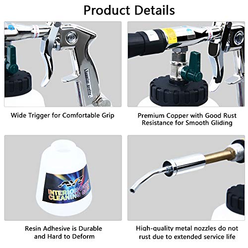 YVO Car Cleaning Gun, High Pressure Interior Detailing Gun Automotive Pneumatic Washing Gun with Air Regulating Valve 1000ml Foam Bottle Car Maintenance Tools