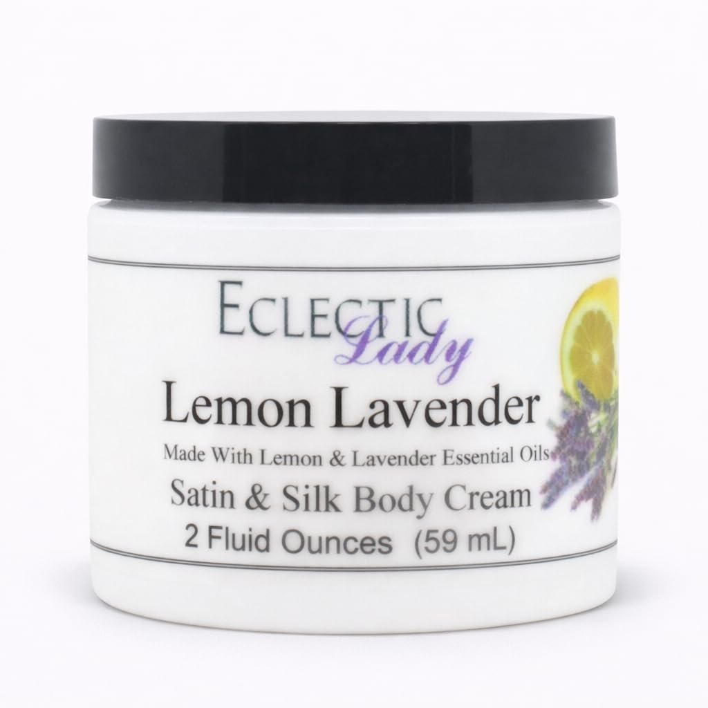 Eclectic Lady Lemon Lavender Satin and Silk Cream, Body Cream, Body Lotion - Shea Butter, Aloe, Silk Amino Acids, Vitamin E, Phthalate-Free, Handcrafted in USA - Perfect For Women