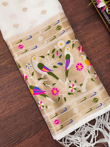 Image of DEVANGI Women's Woven Paithani Banarasi Silk Dupatta /Chunni For Women, Floral Print 1 Meter Wide and 2.3 Meter Length Printed Designer Dupatta /Chunni For Girls