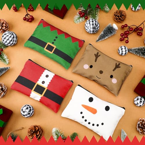Reginary 4 Pieces Christmas Makeup Bags Bulk Christmas Gifts Cosmetic Bags with Zipper Xmas Portable Canvas Pouch Pen Pencil Pouch for Women Holiday Travel Xmas Party Gifts Supply3