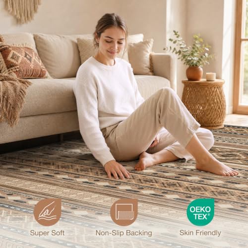 Image of cotiled Boho 10x14 Area Rug for Living Room: Large Moroccan Washable Rug