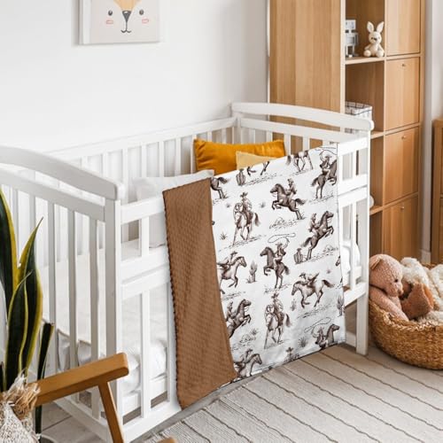 Image of Western Baby Blanket, Cowboy Minky Blankets for Boys Girls, Nursery Room Decor, Soft Warm Lightweight Nursery Bed Blanket for Newborn Toddlers Son Daughter (05)